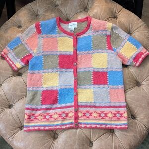 VTG Christopher & Banks Women's Patchwork Sweater Size Medium Hand Embroidered